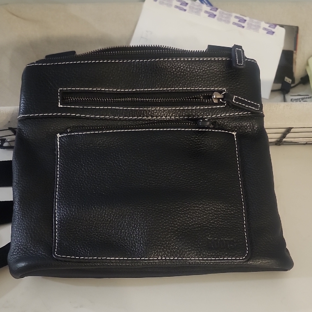 Roots Black Leather Cross Body Bag